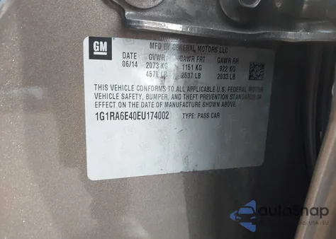 2014 Chevrolet Volt из США, поврежденный, VIN 1G1RA6E40EU174002